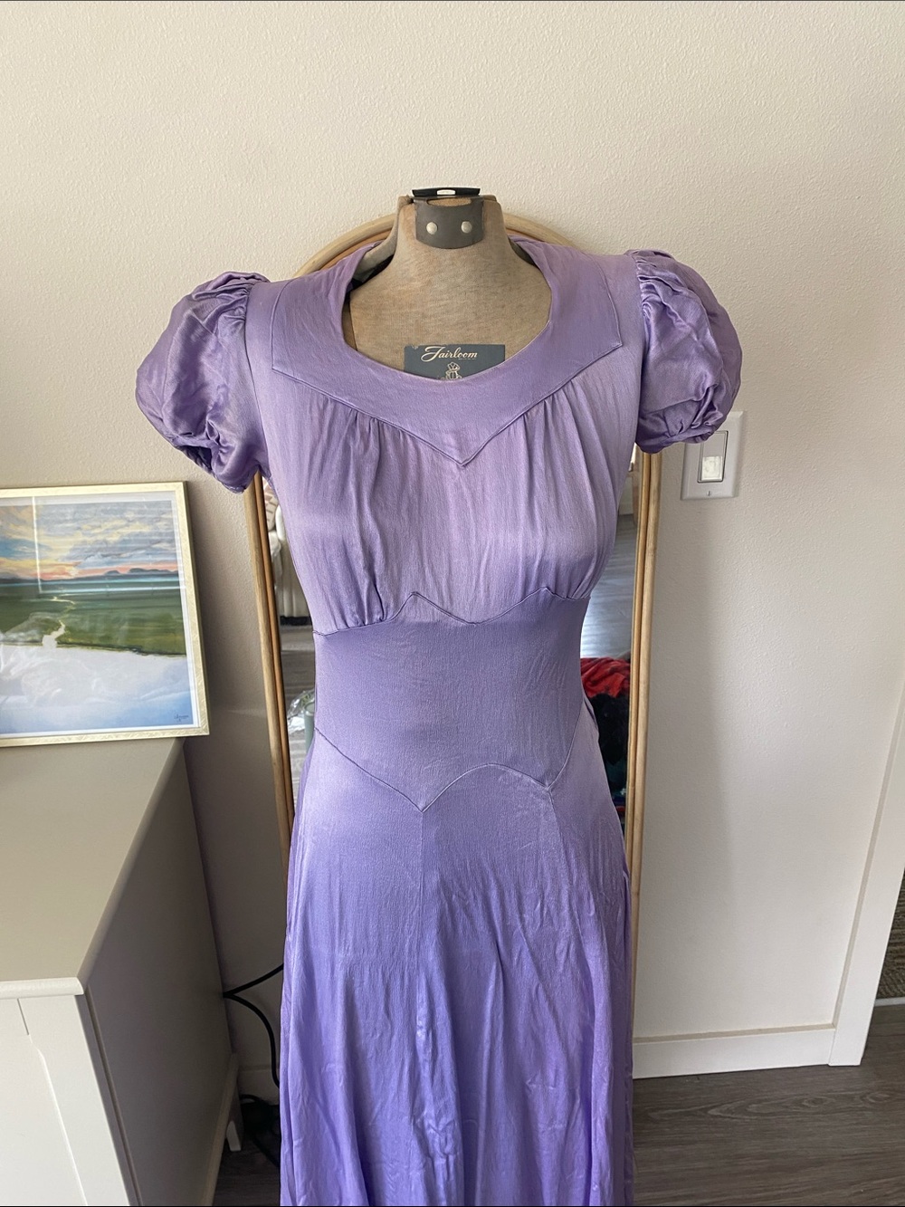 Vintage 1940s Purple Puff-Sleeve Midi Dress - Picture 2 of 16